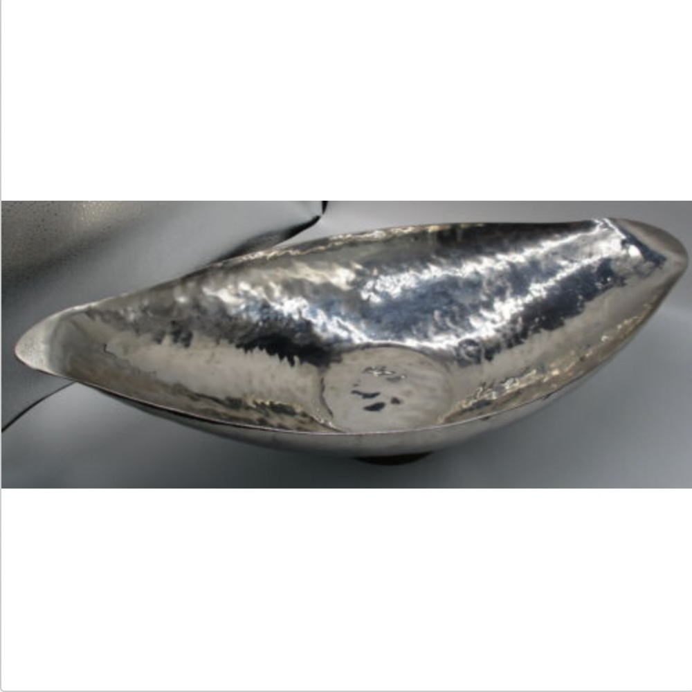 ATTICUS oversized silver hammered metal oval bowl